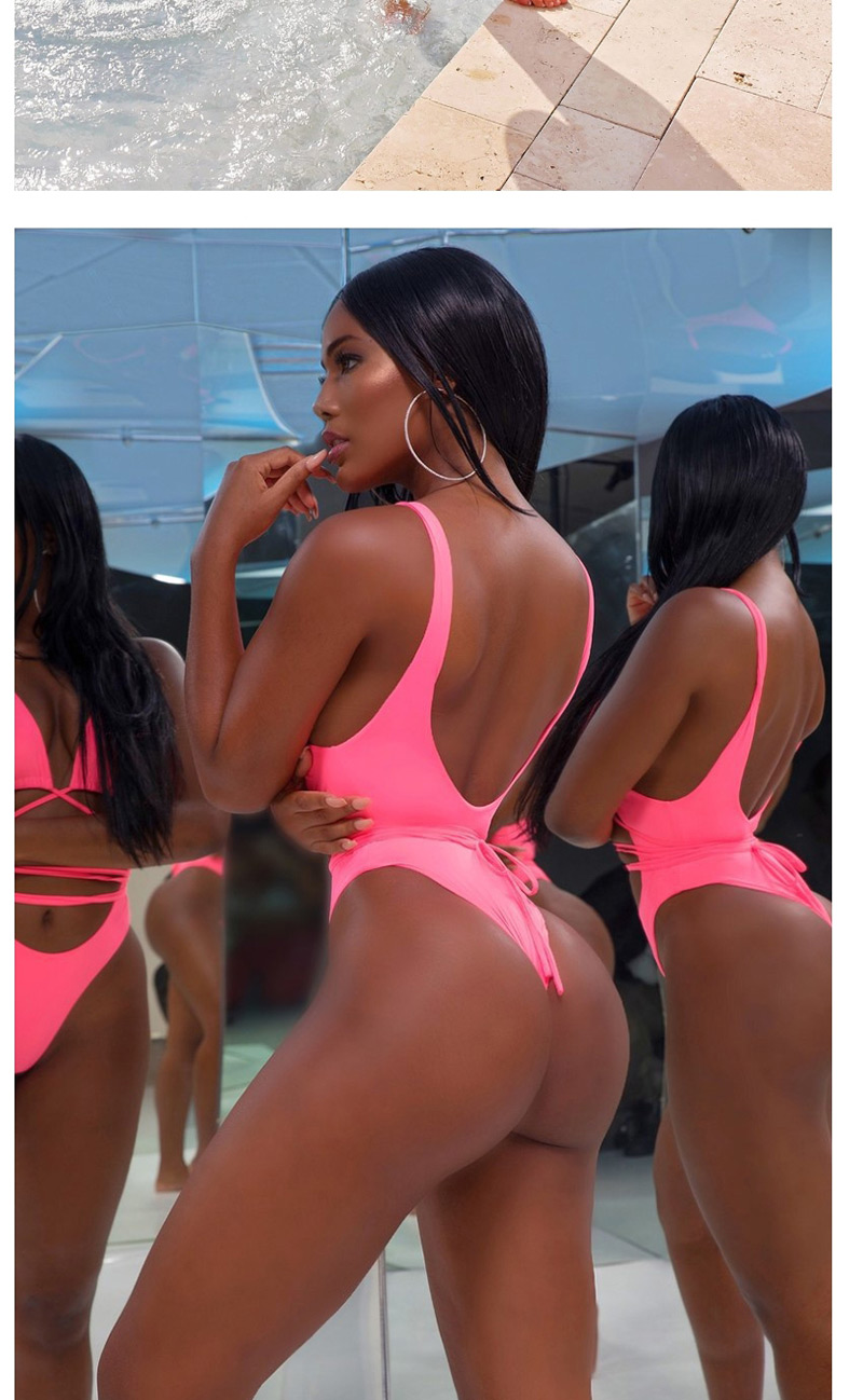 Fashion Pink Lace-up One-piece Swimsuit,One Pieces