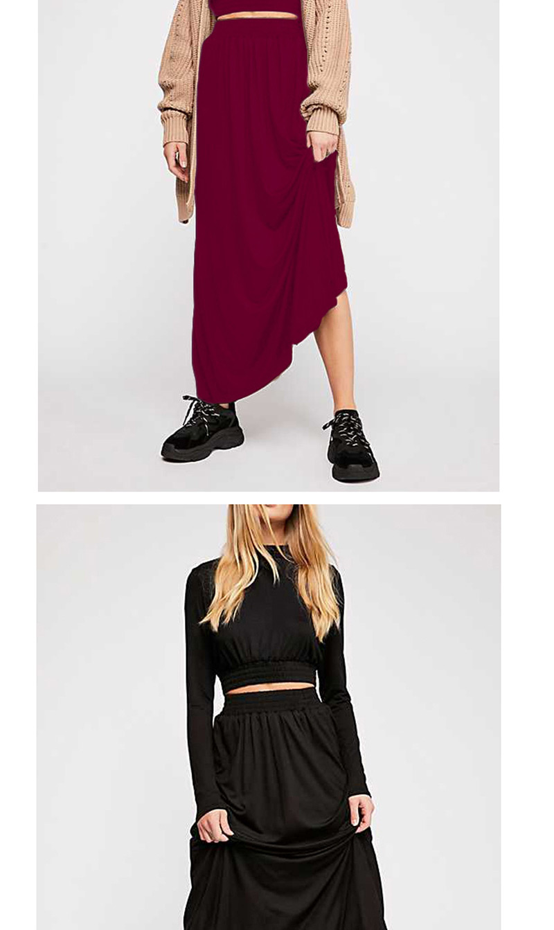 Fashion Red Wine Round Neck Crop Top + Skirt Two-piece Suit,Tank Tops & Camis