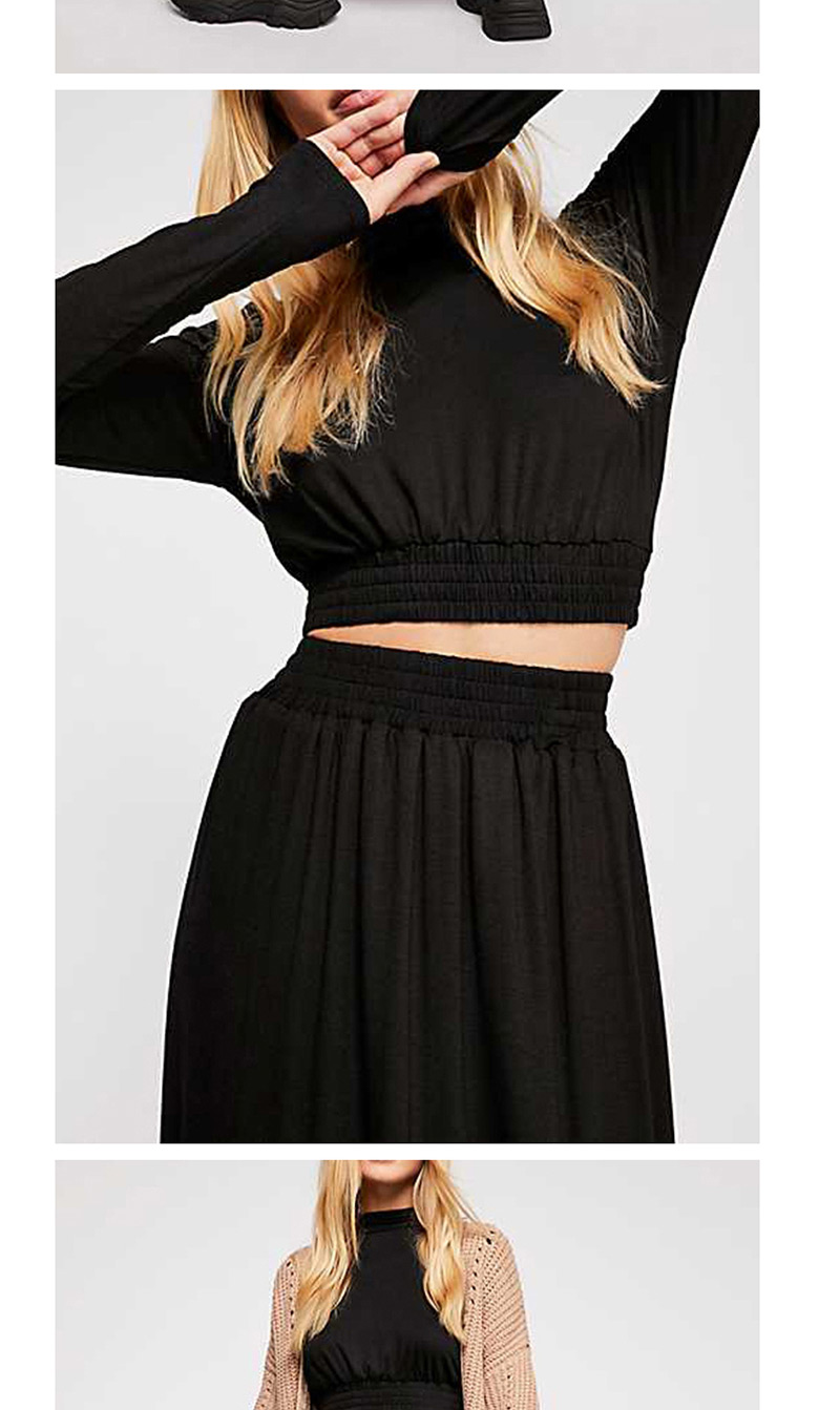 Fashion Black Round Neck Crop Top + Skirt Two-piece Suit,Tank Tops & Camis