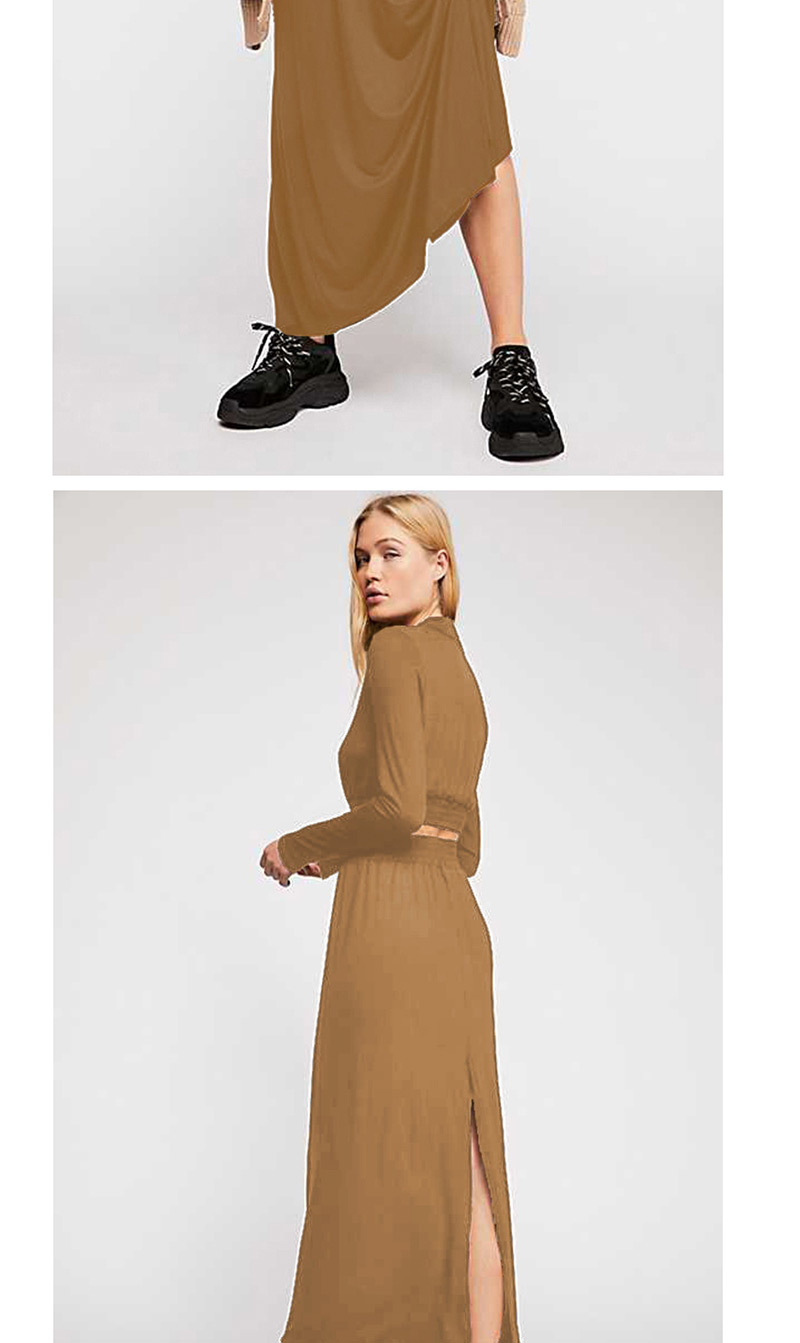 Fashion Khaki Round Neck Crop Top + Skirt Two-piece Suit,Tank Tops & Camis