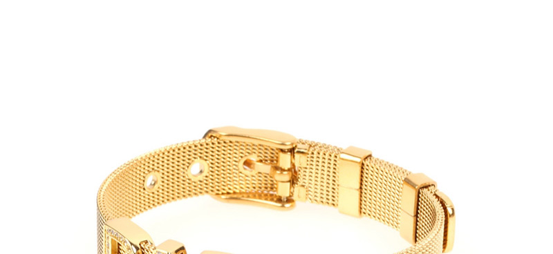 Fashion Gold Letter Stainless Steel Gold Color Mesh Strap With Zircon Bracelet,Bracelets