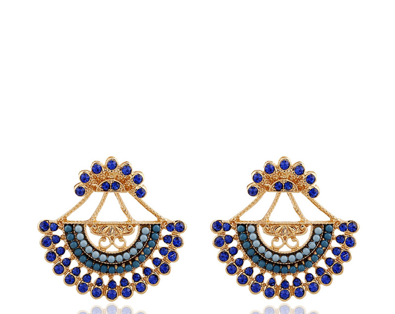 Fashion Royal Blue Beaded Diamond Cutout Earrings,Stud Earrings