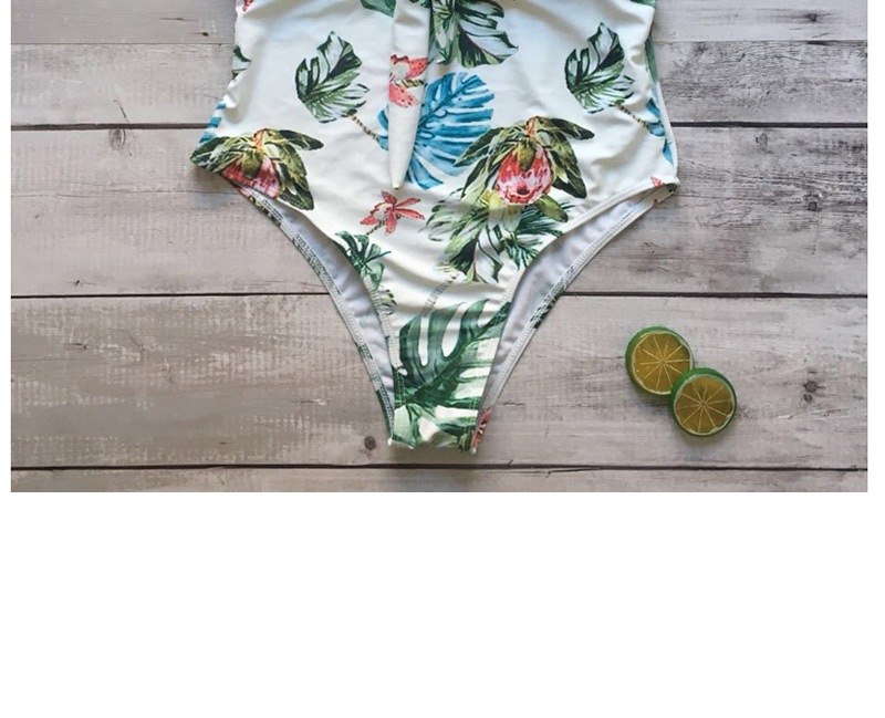 Fashion White Leaf Print One-piece Swimsuit,One Pieces