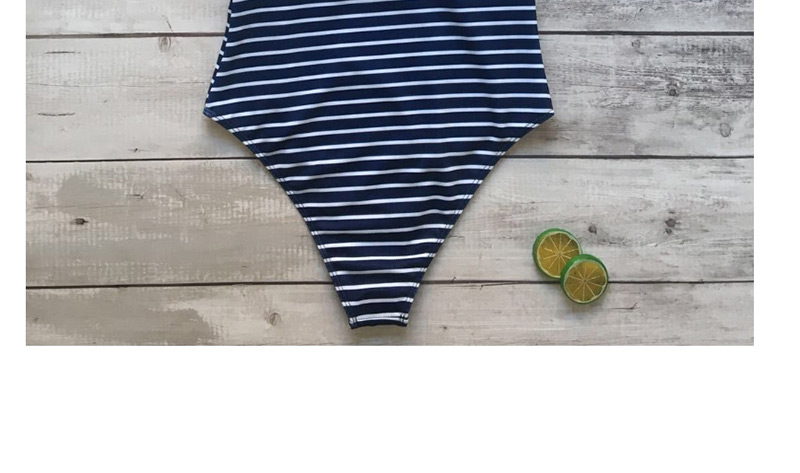 Fashion Dark Blue Striped Lace-up One-piece Swimsuit,One Pieces