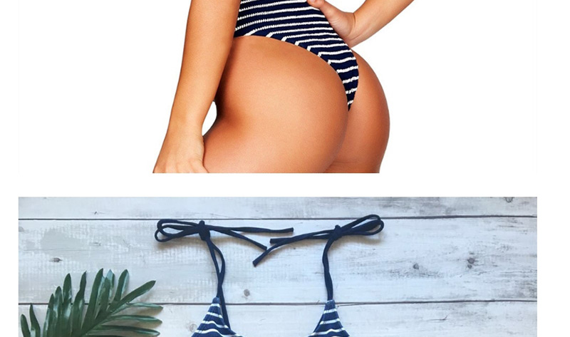 Fashion Dark Blue Striped Lace-up One-piece Swimsuit,One Pieces