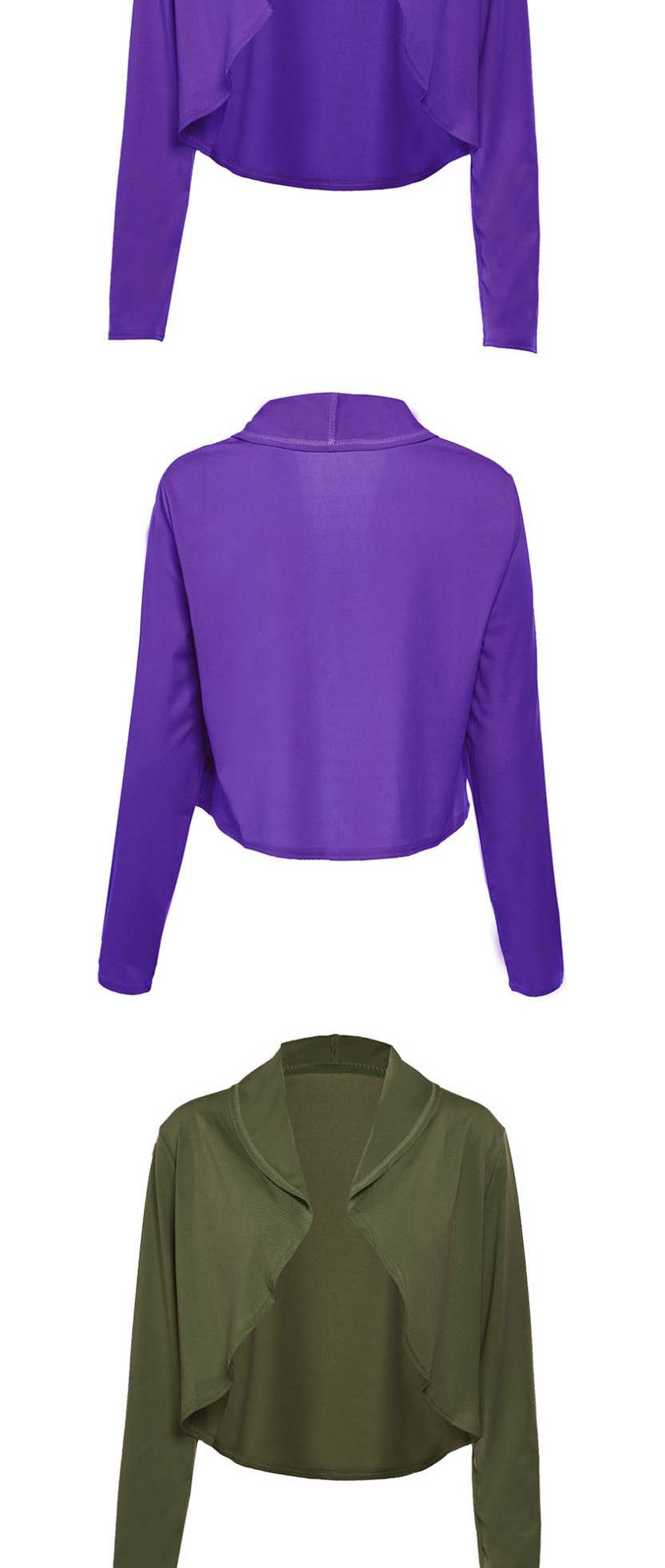 Fashion Purple Solid Color Lapel Cut-off Cardigan,Sunscreen Shirts