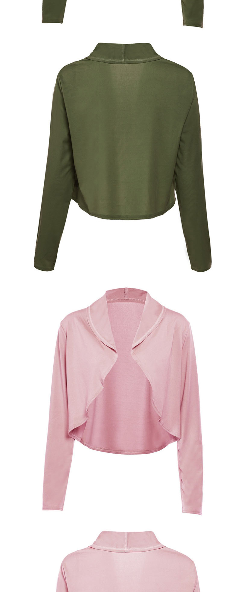 Fashion Armygreen Solid Color Lapel Cut-off Cardigan,Sunscreen Shirts