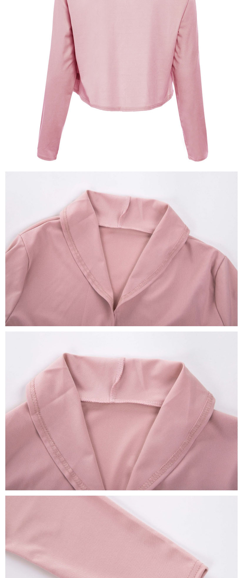 Fashion Pink Solid Color Lapel Cut-off Cardigan,Sunscreen Shirts