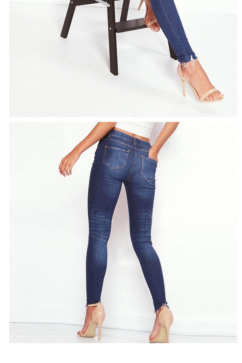 Fashion Navy Blue Shredded Embroidery Jeans,Pants