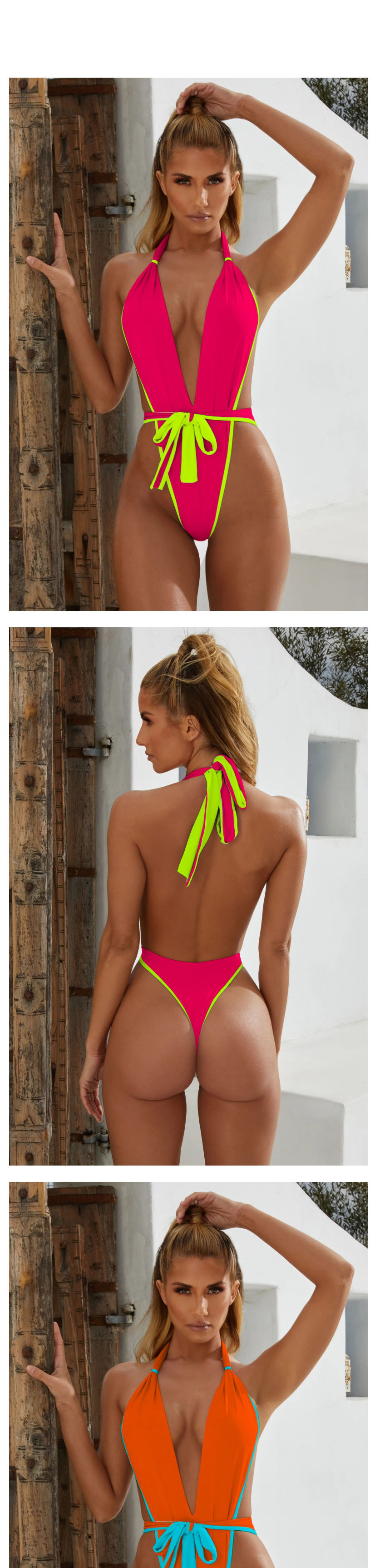 Fashion Watermelon Red Bandage Pull-up One-piece Swimsuit,One Pieces