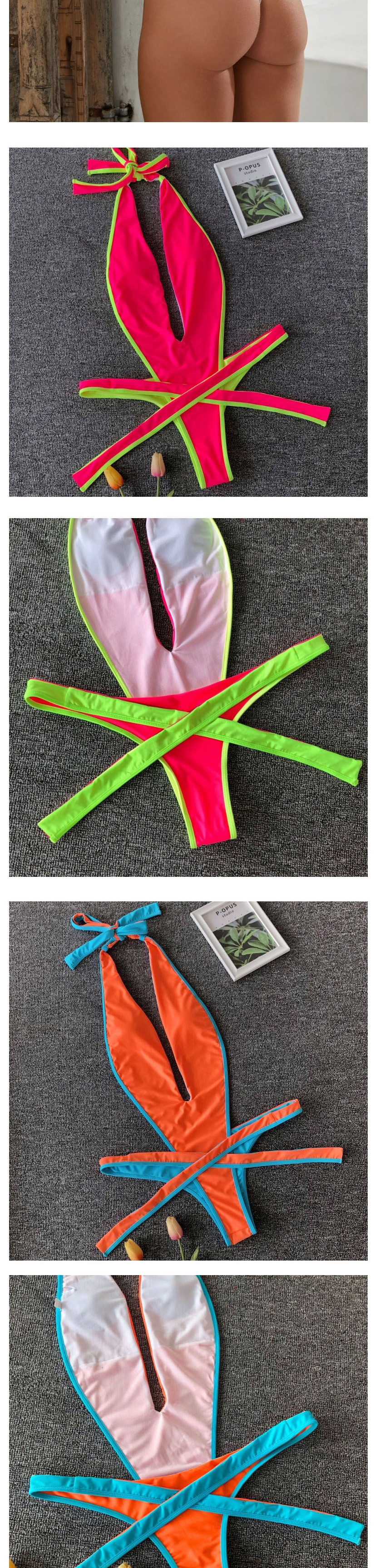 Fashion Fluorescent Green Bandage Pull-up One-piece Swimsuit,One Pieces