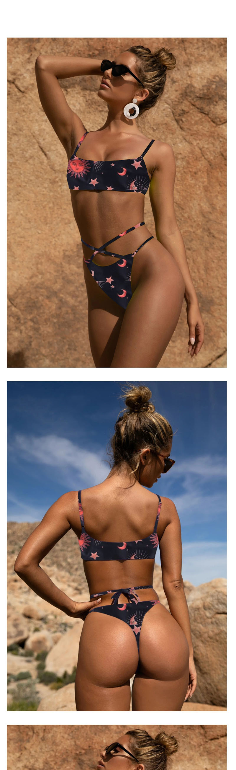 Fashion Sun Star Print Tube Top Leopard Bandage Split Swimsuit,Bikini Sets