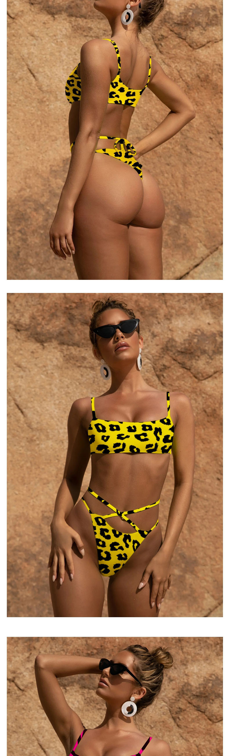 Fashion Sun Star Print Tube Top Leopard Bandage Split Swimsuit,Bikini Sets