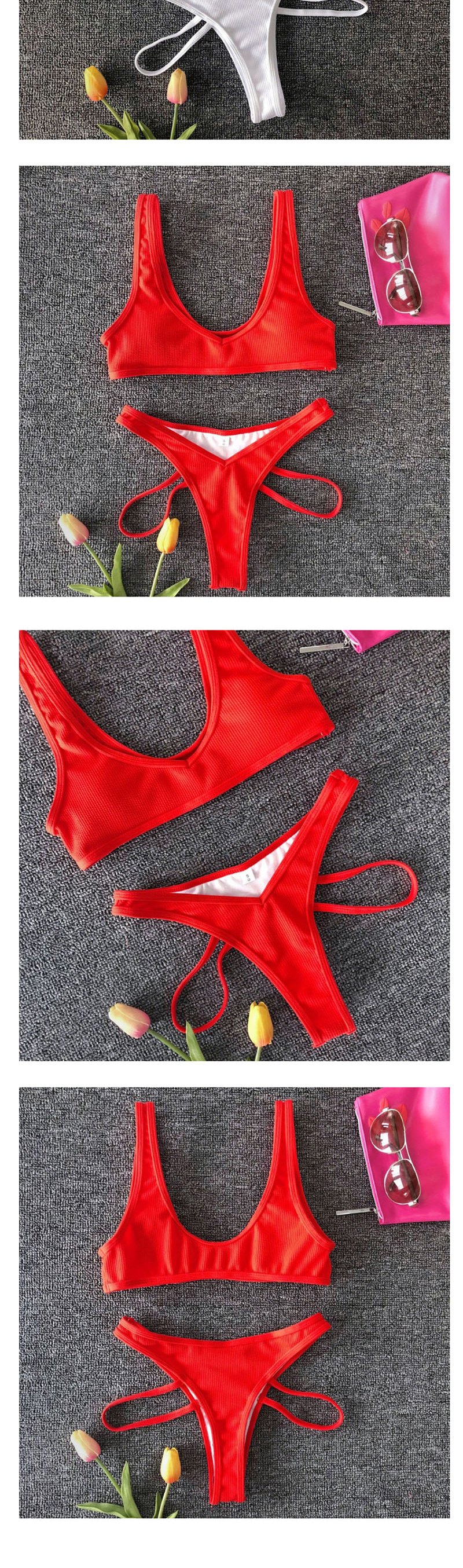 Fashion Rose Red Solid Color Bandage Split Swimsuit,Bikini Sets