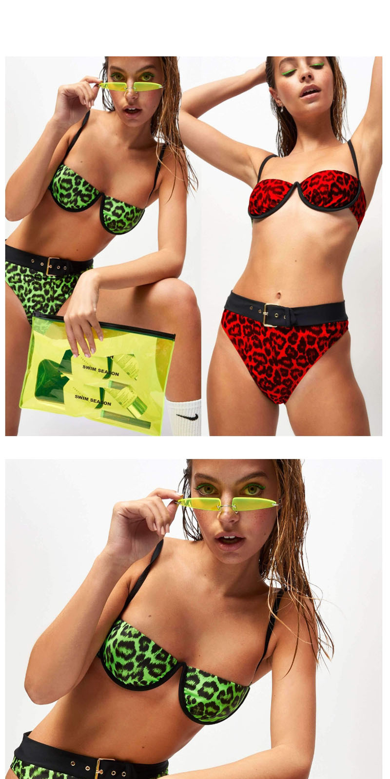 Fashion Green Leopard Hard Pack Waist Pack Split Swimsuit,Bikini Sets
