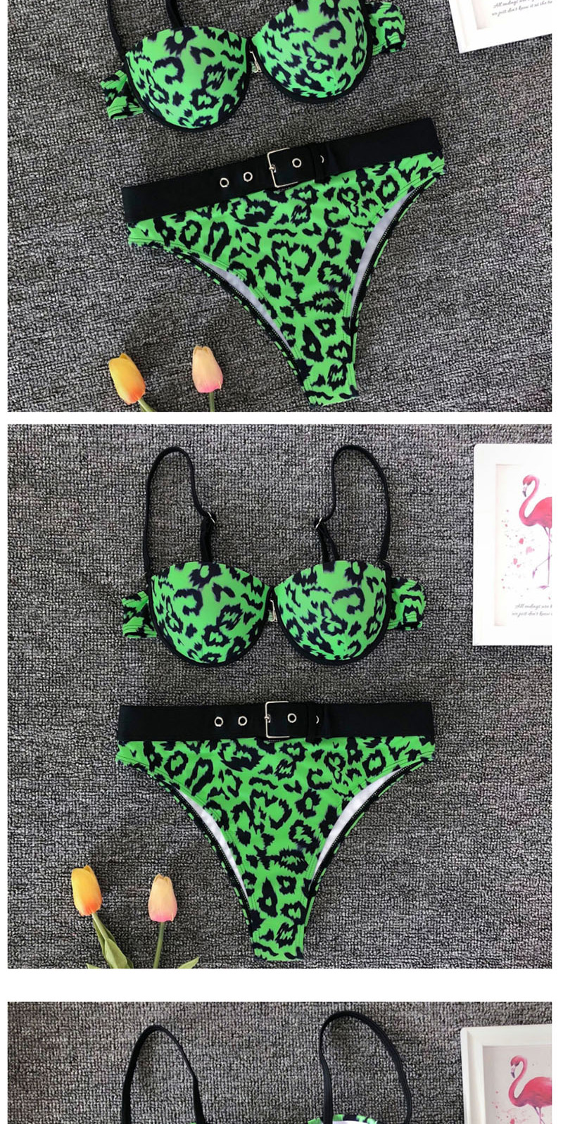 Fashion Green Leopard Hard Pack Waist Pack Split Swimsuit,Bikini Sets