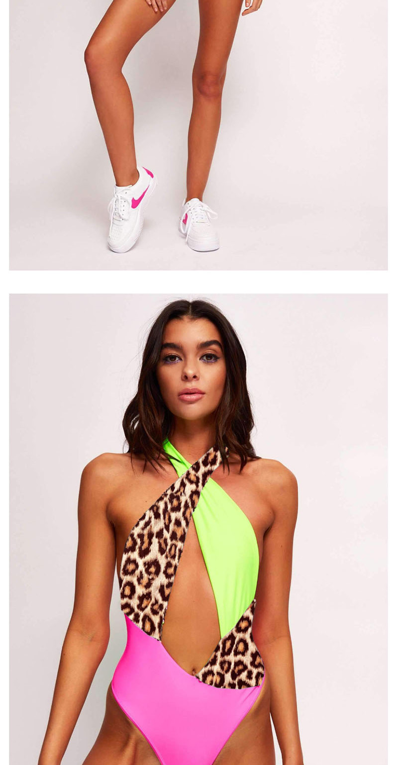 Fashion Green Leopard Bright Bandage One-piece Swimsuit,One Pieces