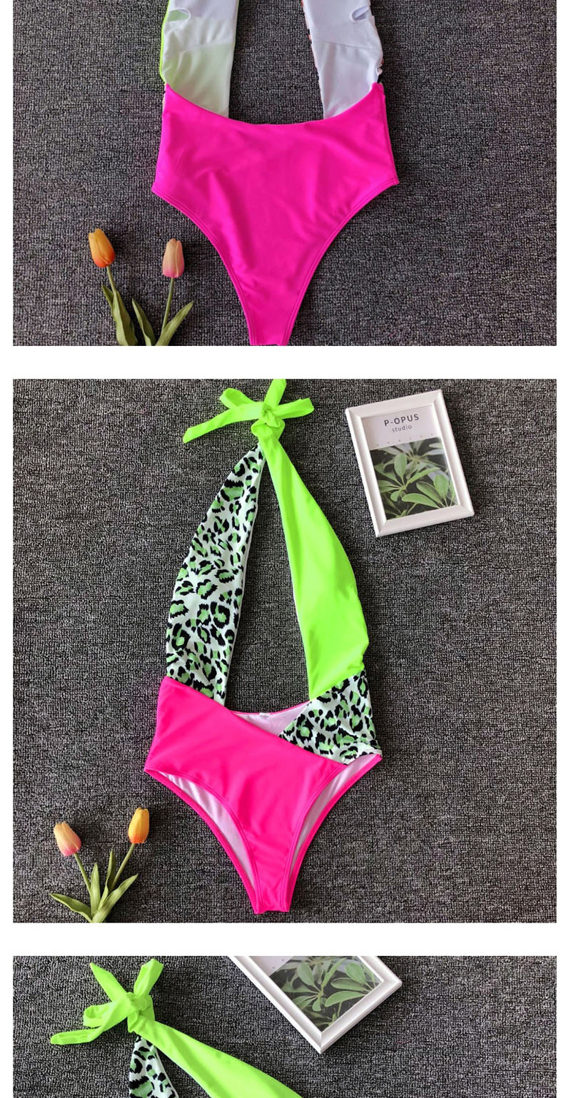 Fashion Green Leopard Bright Bandage One-piece Swimsuit,One Pieces