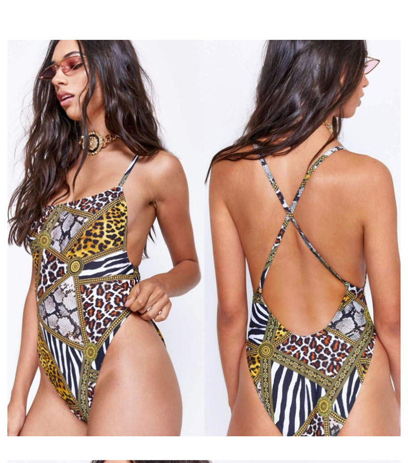 Fashion Leopard Stitching Tube Top Snake Skin One-piece Swimsuit,One Pieces