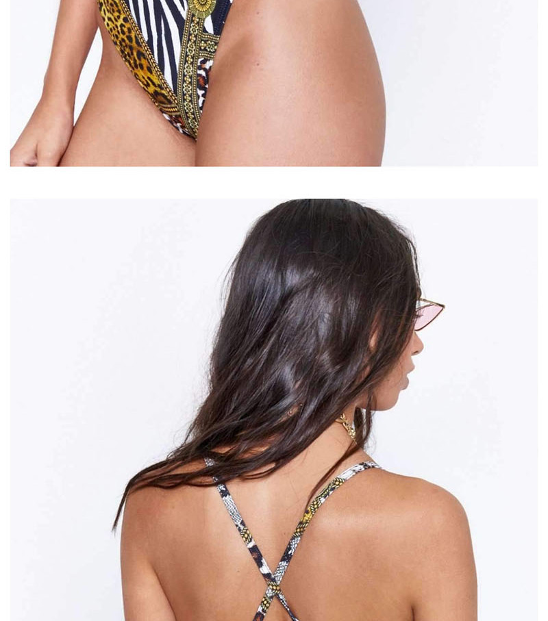Fashion Leopard Stitching Tube Top Snake Skin One-piece Swimsuit,One Pieces