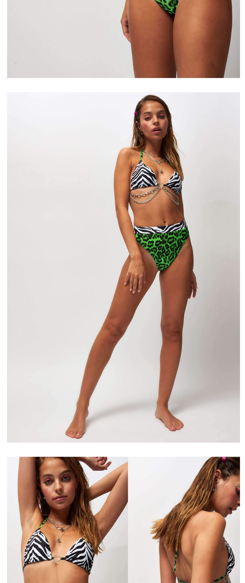 Fashion Green Leopard Splicing Split Swimsuit,Bikini Sets