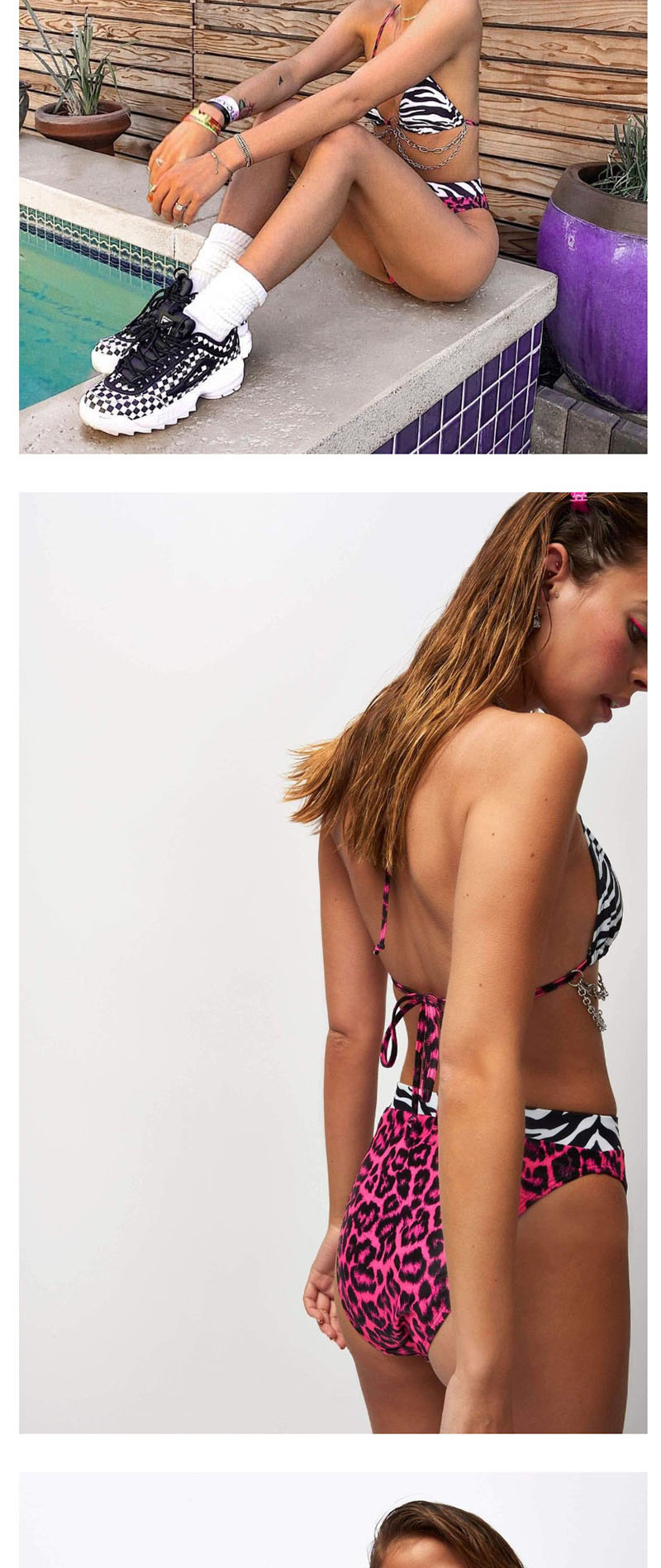 Fashion Green Leopard Splicing Split Swimsuit,Bikini Sets