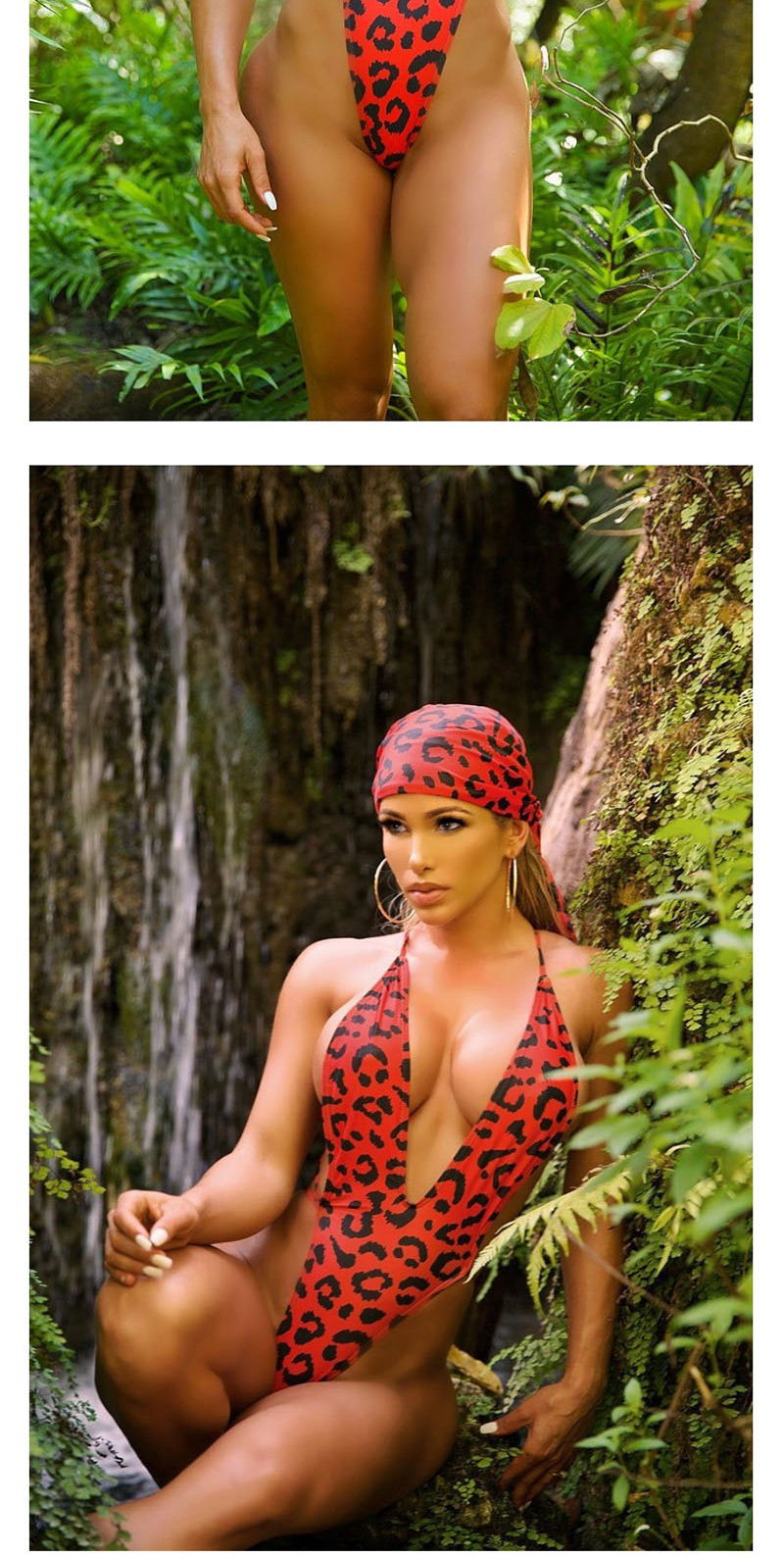 Fashion Red Leopard Bandage One-piece Swimsuit,One Pieces