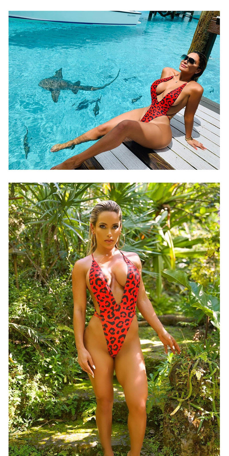Fashion Red Leopard Bandage One-piece Swimsuit,One Pieces