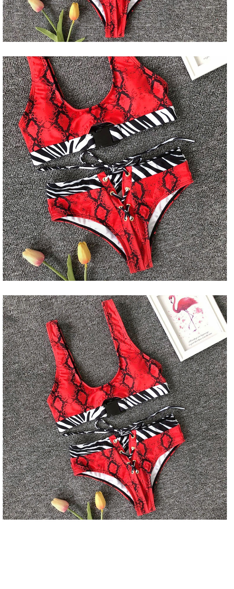 Fashion Red Snakeskin Socket Swimsuit Split,Swimwear Sets