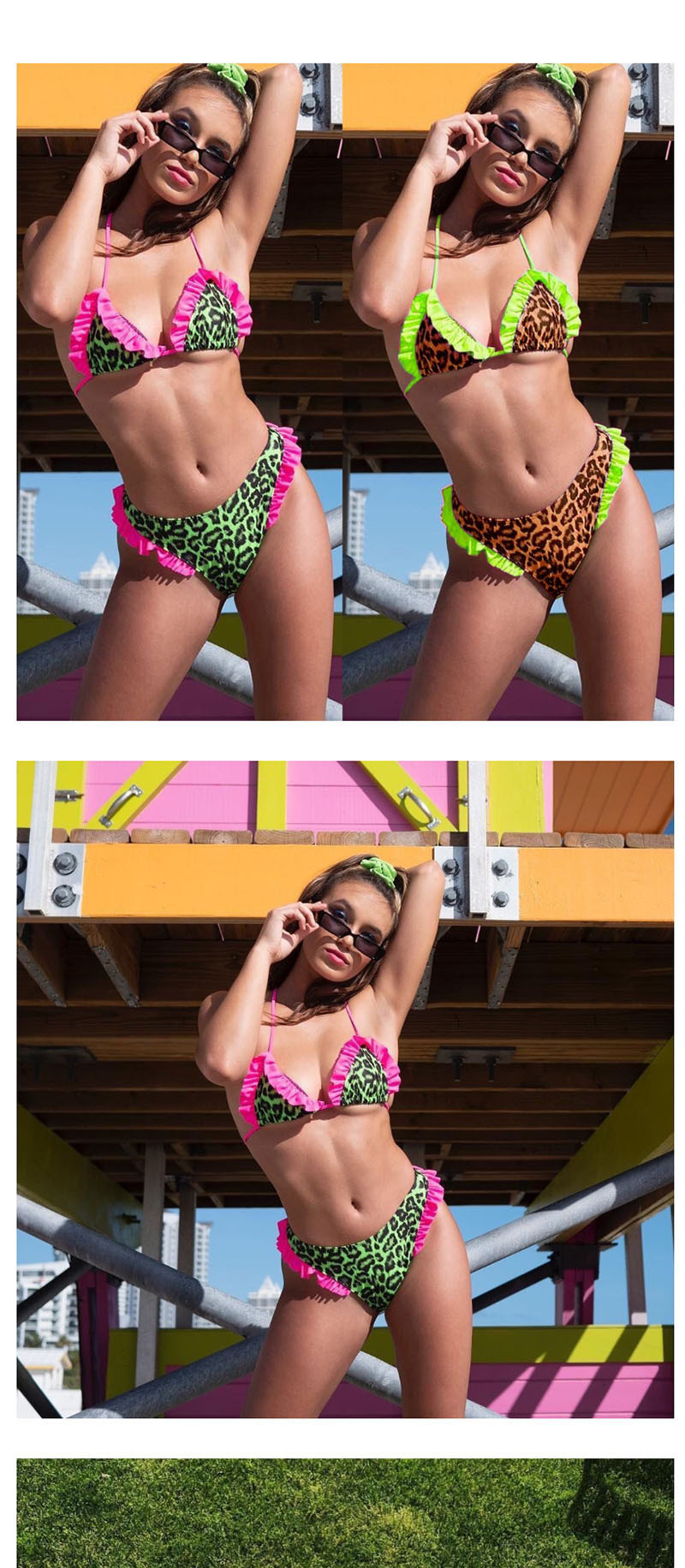Fashion Yellow Leopard Ruffled Bandage Split Swimsuit,Bikini Sets