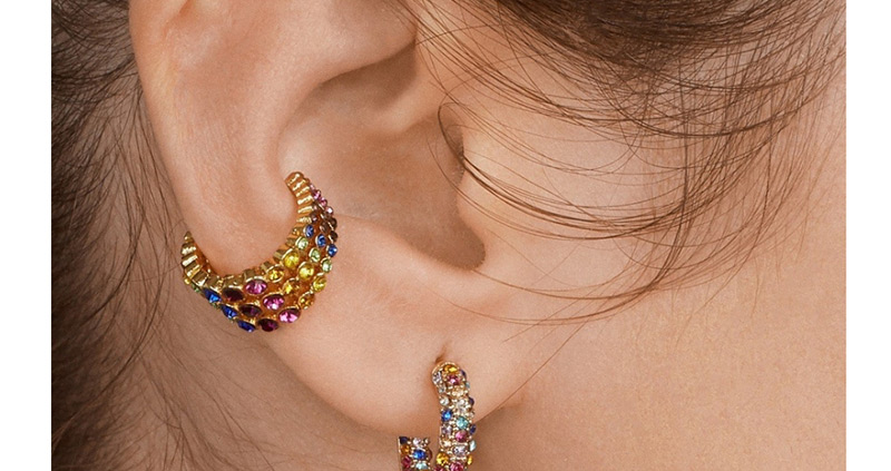 Fashion Color Alloy C-word Multi-layer Diamond Earrings,Hoop Earrings