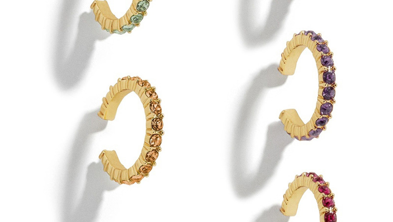 Fashion Color Alloy Geometric C-shaped Diamond Earrings 6 Sets,Hoop Earrings
