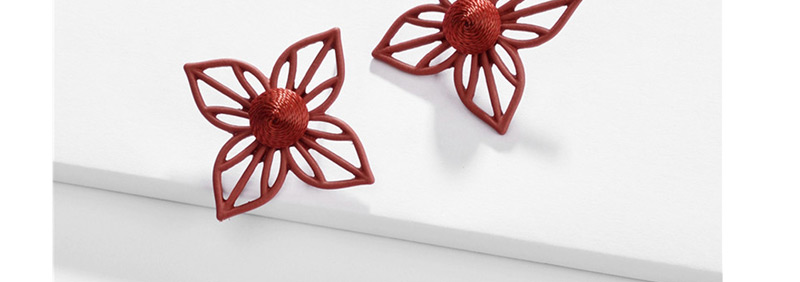 Fashion Red Alloy Hollow Flower Color Tangled Woven Spray Ear Studs,Stud Earrings