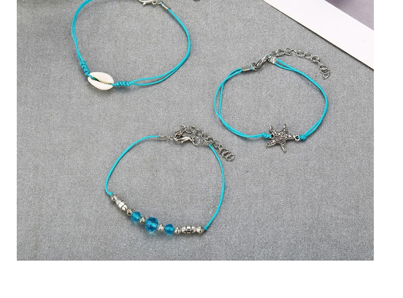 Fashion Blue Starfish Shell Blue Beads Anklet Three-piece,Fashion Anklets