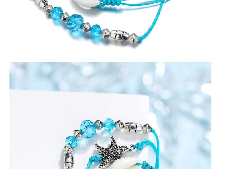 Fashion Blue Starfish Shell Blue Beads Anklet Three-piece,Fashion Anklets