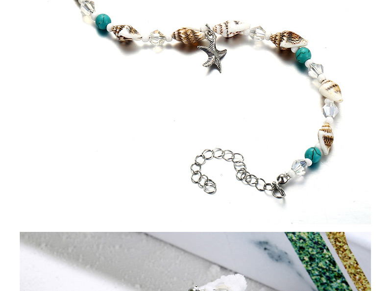 Fashion Silver Conch Rice Beads Starfish Shell Crystal Beads Anklet,Beaded Bracelet