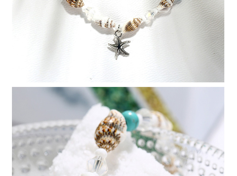 Fashion Silver Conch Rice Beads Starfish Shell Crystal Beads Anklet,Beaded Bracelet