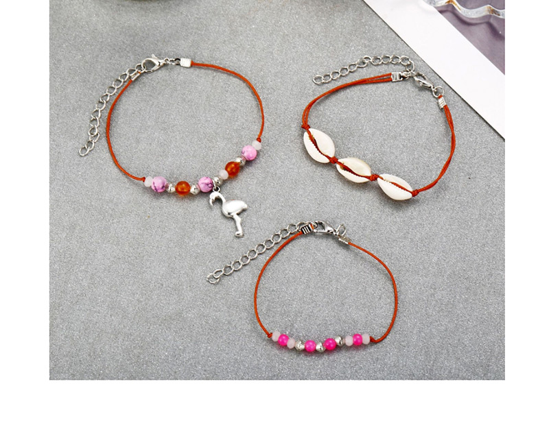 Fashion Color Shell Flamingo Beaded Anklet Three Piece Set,Fashion Anklets