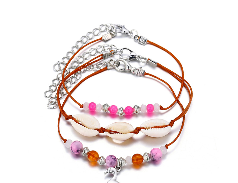 Fashion Color Shell Flamingo Beaded Anklet Three Piece Set,Fashion Anklets