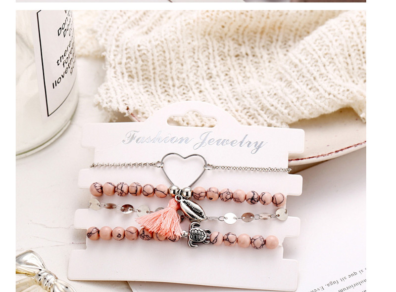 Fashion Pink + Silver Shell Sequin Bead Chain Tassel Bracelet Four-piece,Fashion Bracelets