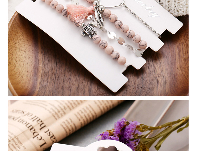 Fashion Pink + Silver Shell Sequin Bead Chain Tassel Bracelet Four-piece,Fashion Bracelets