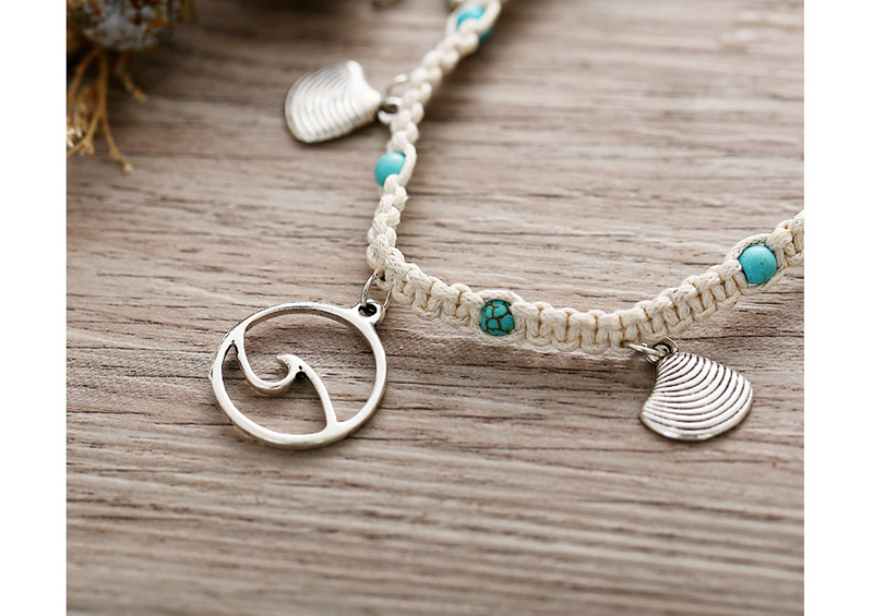 Fashion Silver Starfish Wave Pattern Shell Shell Inlaid Turquoise Anklet,Fashion Anklets