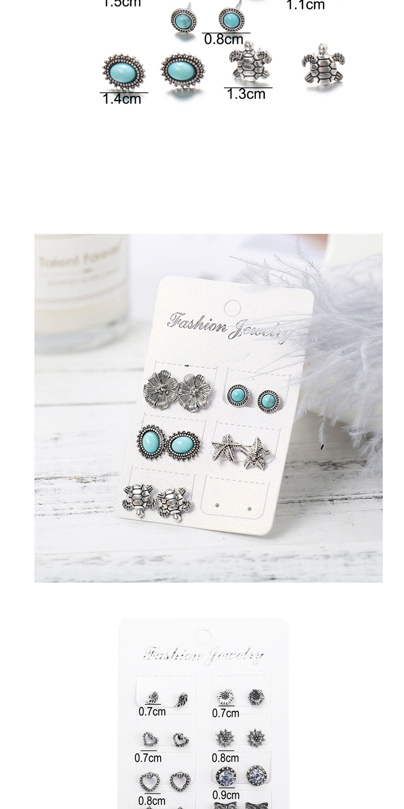 Fashion Silver Crown Flower English Alphabet Earrings Set Of 10,Stud Earrings