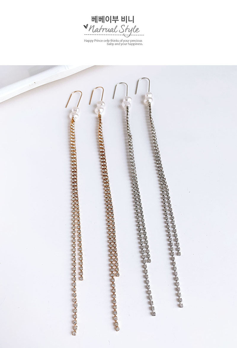 Fashion Silver Alloy Diamond Pearl Tassel Earrings,Drop Earrings