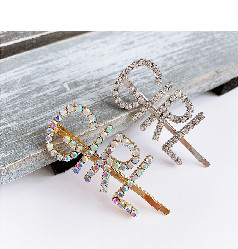 Fashion Pink Alloy Diamond Letter Girl Hairpin,Hairpins