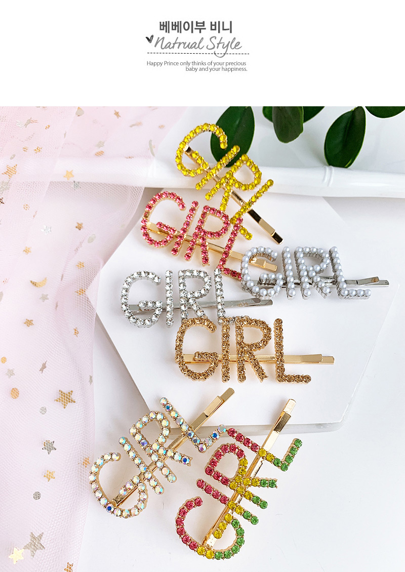 Fashion Champagne Alloy Diamond Letter Girl Hairpin,Hairpins