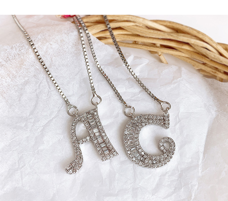 Fashion R Silver Copper Inlaid Zircon Letter Necklace,Necklaces