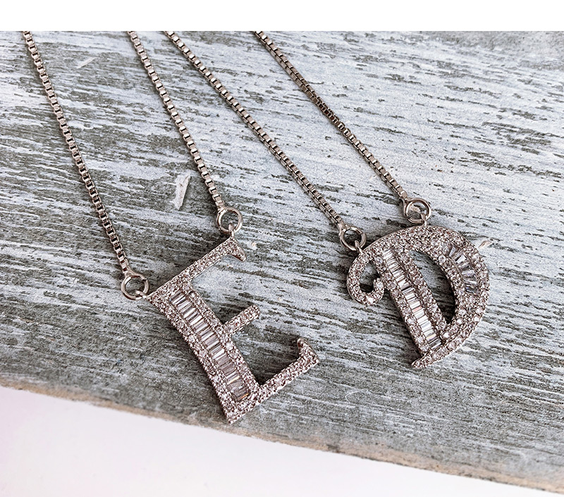 Fashion O Silver Copper Inlaid Zircon Letter Necklace,Necklaces