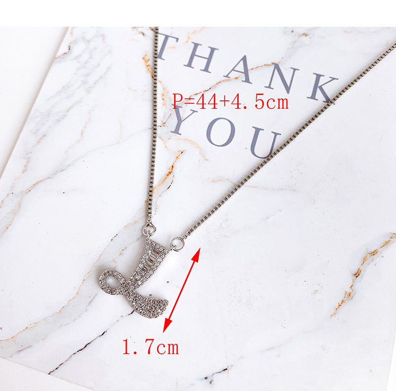 Fashion V Silver Copper Inlaid Zircon Letter Necklace,Necklaces