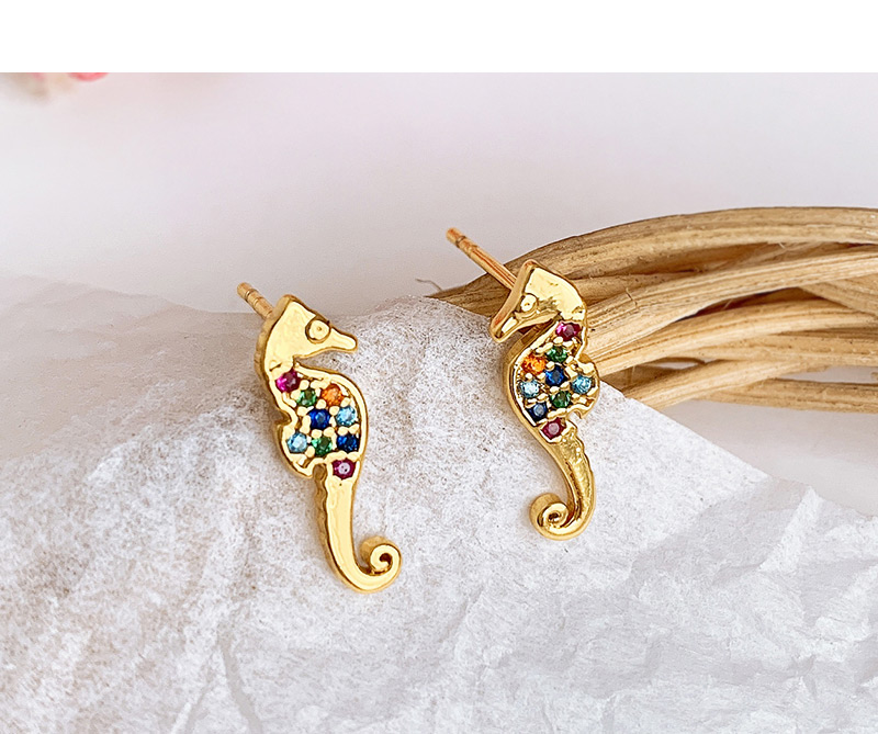 Fashion Gold Copper Inlaid Zircon Hippocampus,Earrings